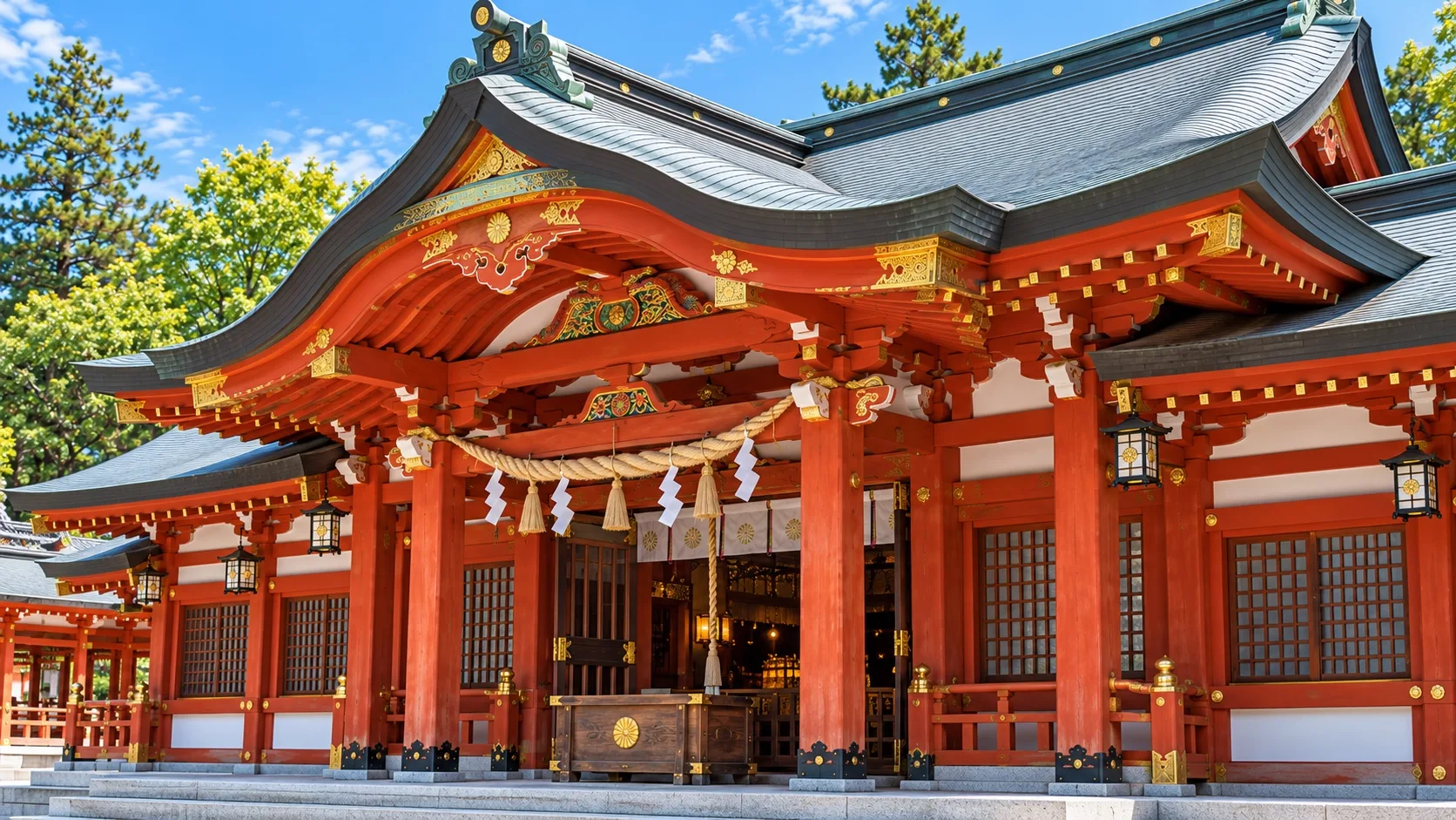 赤綴神社の朱塗りの拝殿