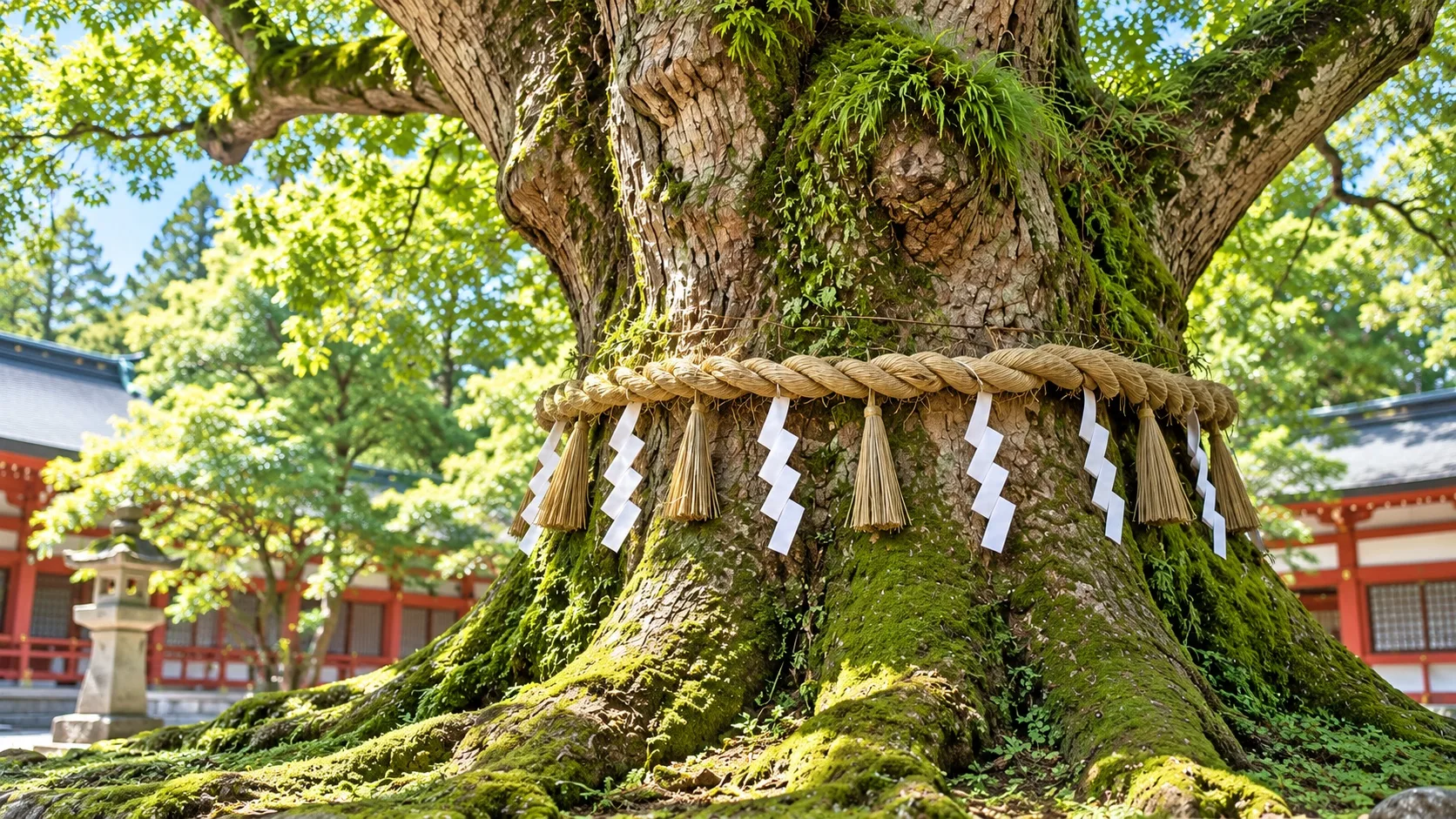 しめ縄を結んだ赤綴神社の御神木